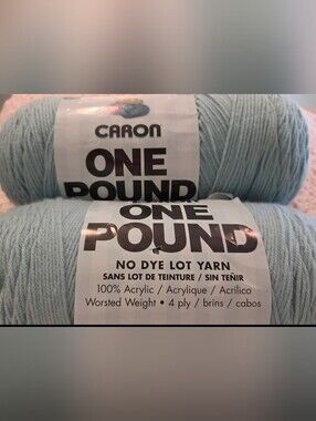 2 JUMBO CARON ONE POUNDER YARN SOFT SAGE GREEN 812 YDS PER SKEIN